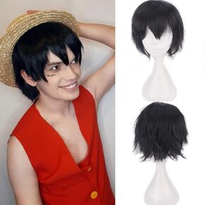 Holiday Wig Anime Costume Cosplay Wigs Short Anti-alice Synthetic Party Hair for Women Men Boy Teens + Free Cap (Black)
