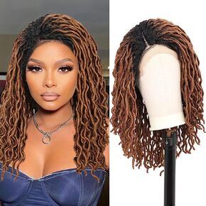 شعر مستعار Kalyss بطول 45.72 سم بجزء جانبي من Locs، شعر مستعار Dreadlock للنساء ذوات البشرة السمراء، شعر مستعار مضفر بدانتيل أمامي مع شعر أطفال، شعر مستعار مجعد من Locs، باروكات صناعية مضفرة مصنوعة في اليابان (أومبير من الأسود إلى البني) in Kuwait