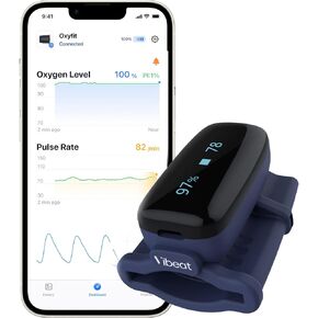 جهاز قياس التأكسج النبضي القابل لإعادة الشحن Vibeat S4، بلوتوث لمراقبة تشبع الأكسجين في الدم ومعدل النبض، مقياس O2 مع تطبيق مجاني in Saudi Arabia