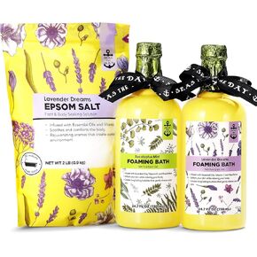 Bubble Bath for Women Adults, 2 lb Epsom Salt for Soaking for Pain & 2 Pack 730ml Foaming Bath, Lavender & Eucalyptus Mint Scented, Spa Gift Set Bath Salts for Women Relaxing in Saudi Arabia