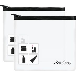 ProCase TSA Approved Fly Travel Toiletry Bag Makeup Pouch, Durable Quart-Size Carry-On Clear Small Handy Bag with Zipper for Liquids Bottles Tubes Cosmetics Container (2-Pack) in Kuwait