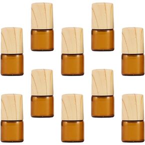 Potion Bottles 10pcs Glass Roller Bottles Amber Roll on Bottles Essential Oil Container with Wood Grain Lid Perfume Vials for Oil Aroma 1ML Dropper Bottle