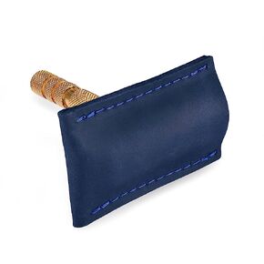 Safety Razor Head Protecting Leather Cover, Genuine Cowhide Leather Double Edge Safety Razor Case Accessories for Travel, Butterfly Razor Case (Blue)