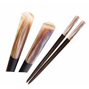Wooden Hair chopsticks, The Head of Top Inlay with Mother of Pearl by Hand, Unique Wooden Hair Sticks, Vintage Hair Chopsticks for Women, Natural Color Black and Gray (Black Pearl sticks)