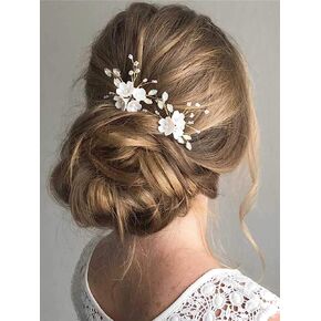 Fstrend Bridal Wedding Hair Pins Silver Sparkly Rhinestones Pearls Flower Hair Pin Bride Hairpieces Gorgeous Hair Accessories for Women and Girls(Pack of 2) (Silver) in Saudi Arabia