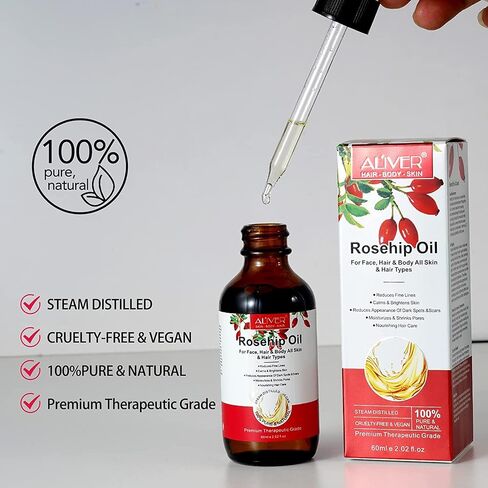 JGSKNE Rosehip Oil - Rosehip Oil For Face, Rosehip Seed Oil Pure Cold Pressed Unrefined RoseHip Oil For Face Hair And Nails Rose Hips Essential Oil Skin Care Moisturizer in Saudi Arabia