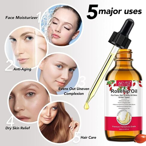 JGSKNE Rosehip Oil - Rosehip Oil For Face, Rosehip Seed Oil Pure Cold Pressed Unrefined RoseHip Oil For Face Hair And Nails Rose Hips Essential Oil Skin Care Moisturizer in Saudi Arabia