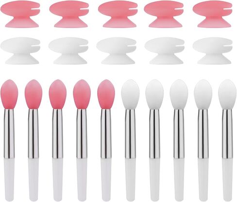 Silicone Lip Brushes with Covers, 10pcs Lip Brushes for Lipsticks and 10pcs Covers, Reusable Lip Applicators Silicone with Cap for Lip Gloss & Balm Eyeshadow Makeup (2 Colors) in Saudi Arabia