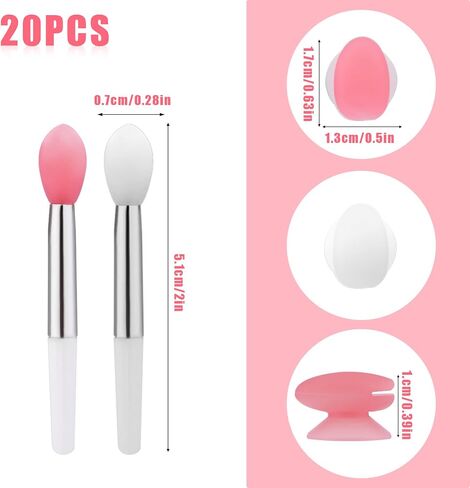 Silicone Lip Brushes with Covers, 10pcs Lip Brushes for Lipsticks and 10pcs Covers, Reusable Lip Applicators Silicone with Cap for Lip Gloss & Balm Eyeshadow Makeup (2 Colors) in Saudi Arabia