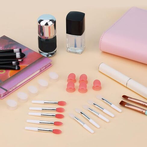 Silicone Lip Brushes with Covers, 10pcs Lip Brushes for Lipsticks and 10pcs Covers, Reusable Lip Applicators Silicone with Cap for Lip Gloss & Balm Eyeshadow Makeup (2 Colors) in Saudi Arabia