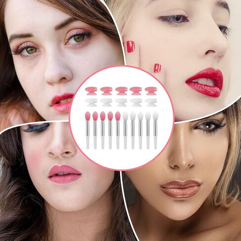 Silicone Lip Brushes with Covers, 10pcs Lip Brushes for Lipsticks and 10pcs Covers, Reusable Lip Applicators Silicone with Cap for Lip Gloss & Balm Eyeshadow Makeup (2 Colors) in Saudi Arabia