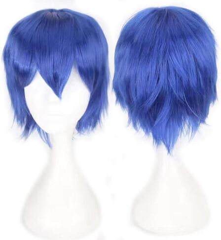 Holiday Wig Anime Costume Cosplay Wigs Short Anti-alice Synthetic Party Hair for Women Men Boy Teens + Free Cap (Black) in Kuwait