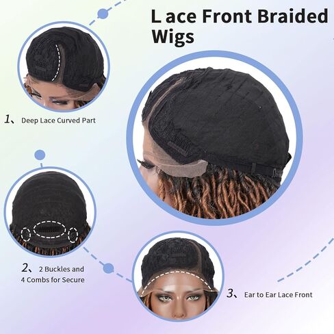 شعر مستعار Kalyss بطول 45.72 سم بجزء جانبي من Locs، شعر مستعار Dreadlock للنساء ذوات البشرة السمراء، شعر مستعار مضفر بدانتيل أمامي مع شعر أطفال، شعر مستعار مجعد من Locs، باروكات صناعية مضفرة مصنوعة في اليابان (أومبير من الأسود إلى البني) in Kuwait