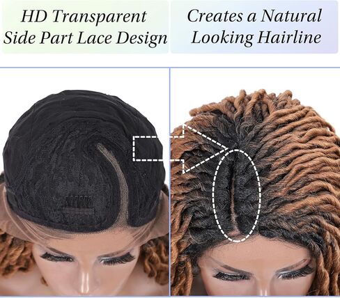 شعر مستعار Kalyss بطول 45.72 سم بجزء جانبي من Locs، شعر مستعار Dreadlock للنساء ذوات البشرة السمراء، شعر مستعار مضفر بدانتيل أمامي مع شعر أطفال، شعر مستعار مجعد من Locs، باروكات صناعية مضفرة مصنوعة في اليابان (أومبير من الأسود إلى البني) in Kuwait