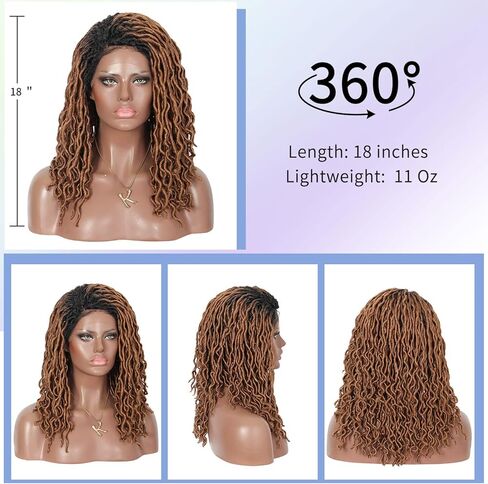 شعر مستعار Kalyss بطول 45.72 سم بجزء جانبي من Locs، شعر مستعار Dreadlock للنساء ذوات البشرة السمراء، شعر مستعار مضفر بدانتيل أمامي مع شعر أطفال، شعر مستعار مجعد من Locs، باروكات صناعية مضفرة مصنوعة في اليابان (أومبير من الأسود إلى البني) in Kuwait