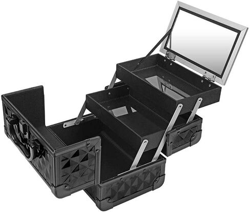 SHANY Chic Makeup Train Case Cosmetic Box Portable Makeup Case Cosmetics Beauty Organizer Jewelry storage with Locks, Multi trays Makeup Storage Box with Makeup Mirror - Black in Saudi Arabia
