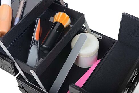 SHANY Chic Makeup Train Case Cosmetic Box Portable Makeup Case Cosmetics Beauty Organizer Jewelry storage with Locks, Multi trays Makeup Storage Box with Makeup Mirror - Black in Saudi Arabia