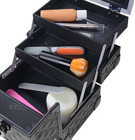 SHANY Chic Makeup Train Case Cosmetic Box Portable Makeup Case Cosmetics Beauty Organizer Jewelry storage with Locks, Multi trays Makeup Storage Box with Makeup Mirror - Black in Saudi Arabia