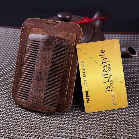 Beard Comb and Mustache Comb for Men Beard Comb for Men Great for Head Hair Beard Grooming Premium Black Gold Sandalwood The Right Size Tooth of a Comb Teeth 2 Colors and a real Leather case Gift Package Design (dark brown) in Saudi Arabia
