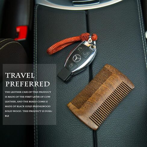 Beard Comb and Mustache Comb for Men Beard Comb for Men Great for Head Hair Beard Grooming Premium Black Gold Sandalwood The Right Size Tooth of a Comb Teeth 2 Colors and a real Leather case Gift Package Design (dark brown) in Saudi Arabia