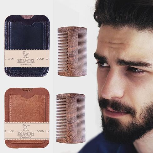 Beard Comb and Mustache Comb for Men Beard Comb for Men Great for Head Hair Beard Grooming Premium Black Gold Sandalwood The Right Size Tooth of a Comb Teeth 2 Colors and a real Leather case Gift Package Design (dark brown) in Saudi Arabia