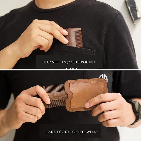 Beard Comb and Mustache Comb for Men Beard Comb for Men Great for Head Hair Beard Grooming Premium Black Gold Sandalwood The Right Size Tooth of a Comb Teeth 2 Colors and a real Leather case Gift Package Design (dark brown) in Saudi Arabia