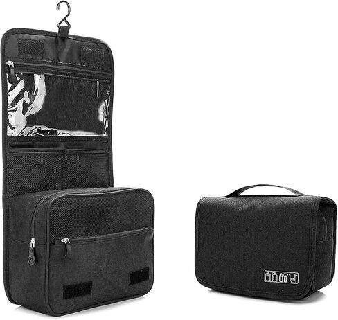 Menoeceus حقيبة أدوات الزينة المحمولة المعلقة للسفر، سعة كبيرة للرجال والنساء حقيبة مستحضرات التجميل للسفر مقاومة للماء، منظم السفر للملحقات، حاوية أدوات الزينة كاملة الحجم (أسود) in Kuwait