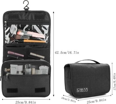 Menoeceus حقيبة أدوات الزينة المحمولة المعلقة للسفر، سعة كبيرة للرجال والنساء حقيبة مستحضرات التجميل للسفر مقاومة للماء، منظم السفر للملحقات، حاوية أدوات الزينة كاملة الحجم (أسود) in Kuwait
