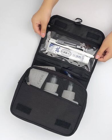 Menoeceus حقيبة أدوات الزينة المحمولة المعلقة للسفر، سعة كبيرة للرجال والنساء حقيبة مستحضرات التجميل للسفر مقاومة للماء، منظم السفر للملحقات، حاوية أدوات الزينة كاملة الحجم (أسود) in Kuwait