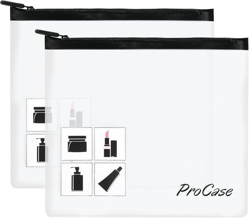 ProCase TSA Approved Fly Travel Toiletry Bag Makeup Pouch, Durable Quart-Size Carry-On Clear Small Handy Bag with Zipper for Liquids Bottles Tubes Cosmetics Container (2-Pack) in Kuwait