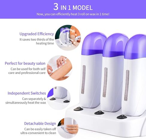 foreverLily Electric Wax Heater Triple Depilatory Roll Wax Warmer Waxing Warming Machine for Hair Removal Roll on Wax Heater for Men and Women in Saudi Arabia