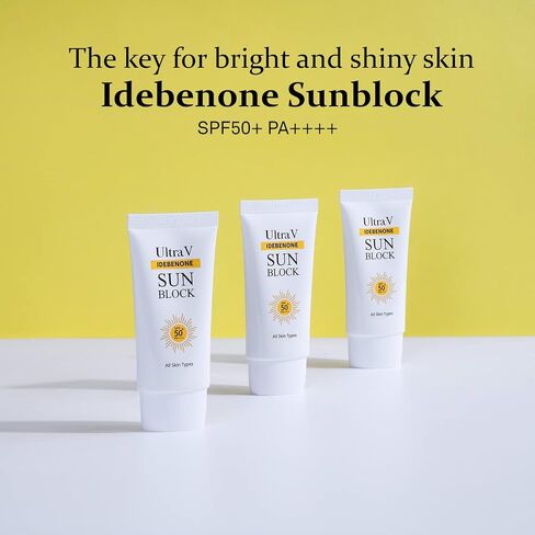 UltraV Idebenone Sun Block SPF50+ PA++++ – UVA/UVB Mild Sunscreen Cream – Peptides, EGF, Rice, Camomile Extracts – Uneven Skin Tone – Non Greasy Silky Finish - 1.69 fl.oz in Saudi Arabia