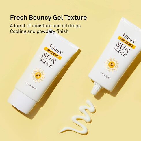 UltraV Idebenone Sun Block SPF50+ PA++++ – UVA/UVB Mild Sunscreen Cream – Peptides, EGF, Rice, Camomile Extracts – Uneven Skin Tone – Non Greasy Silky Finish - 1.69 fl.oz in Saudi Arabia