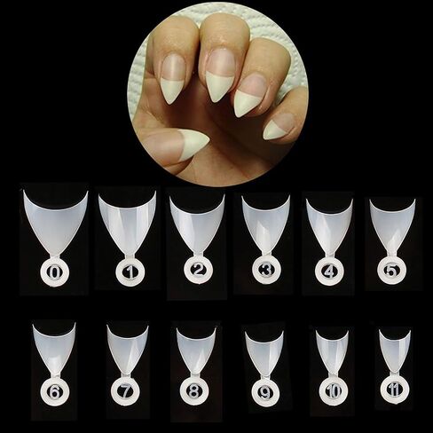 Ejiubas Short Stiletto Nails French Nail Tips 600pcs Professional Artificial Fake Nail Tips False Nails Acrylic Nail Tips Clear Christmas Nails in Saudi Arabia
