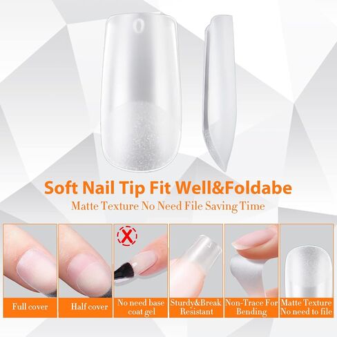 UNA GELLA Short Square Gel Nail Tips Full Matte 216 pcs Square Fake Nails Square Press on Nails Pre-shape Full Cover Acrylic Square Nails French False Nails 12 Sizes Soft Gel Tips in Saudi Arabia