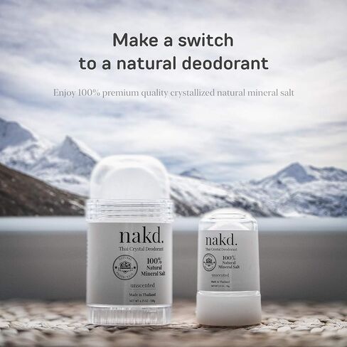 nakd. Thai Crystal Deodorant Stone – 2 Salt Deodorant Crystal Sticks, 4.25 oz. Regular + 2.5 oz. Travel Size – All Natural Unscented Crystal Deodorant and Aluminum Free Salt Deodorant for Women Men & Teens by Vasarii in Saudi Arabia