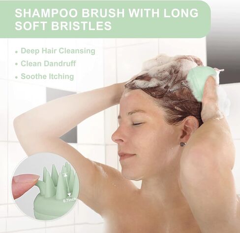 فرشاة شامبو لتدليك فروة الرأس من إيميك، منظف فروة الرأس لإزالة القشرة، فرشاة مقشر فروة الرأس مع السيليكون الناعم، مدلك فروة الرأس لنمو الشعر، فرشاة استحمام لفروة الرأس الجافة والرطبة، باللون الأخضر in Kuwait