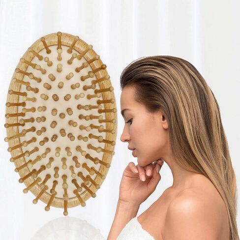 Hair Pig Brush, Wood Bristle Hair Brushs, No Handle Design, Easily put in Your Carry-on Cosmetic Bag, Round Wood Pins Anti-Static Protect Scalp and Hair， Mini Hair Brush in Saudi Arabia