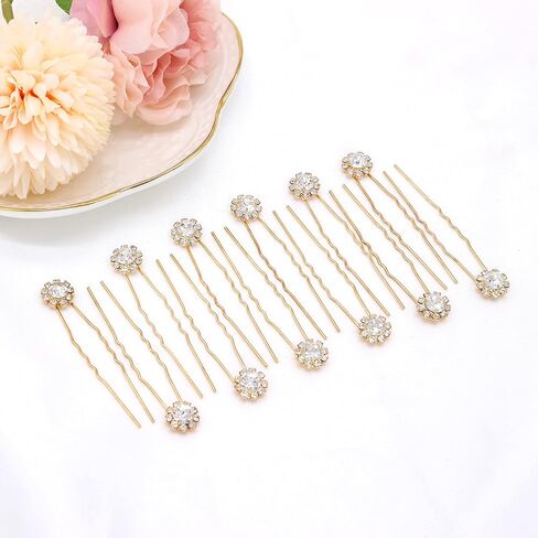 Ammei Crystal Bridal Hair Pins Clips Wedding Hair Accessories Hair Set Jewelry With Rhinestone For Brides and Bridesmaids Set Of 12 (AB Rose Gold) in Saudi Arabia