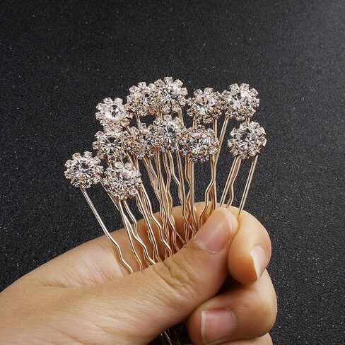 Ammei Crystal Bridal Hair Pins Clips Wedding Hair Accessories Hair Set Jewelry With Rhinestone For Brides and Bridesmaids Set Of 12 (AB Rose Gold) in Saudi Arabia