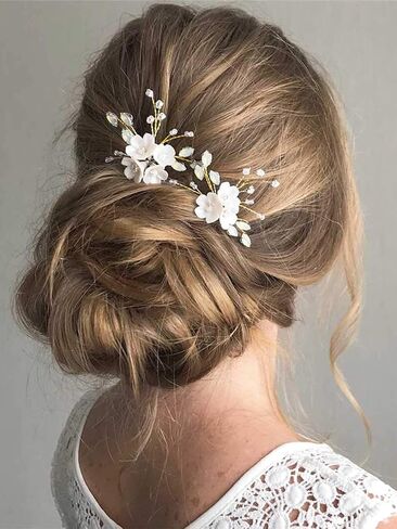 Fstrend Bridal Wedding Hair Pins Silver Sparkly Rhinestones Pearls Flower Hair Pin Bride Hairpieces Gorgeous Hair Accessories for Women and Girls(Pack of 2) (Silver) in Saudi Arabia