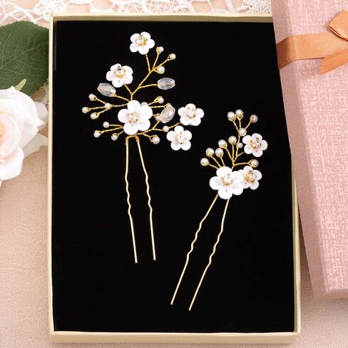 Fstrend Bridal Wedding Hair Pins Silver Sparkly Rhinestones Pearls Flower Hair Pin Bride Hairpieces Gorgeous Hair Accessories for Women and Girls(Pack of 2) (Silver) in Saudi Arabia