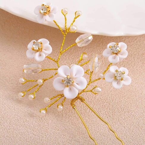 Fstrend Bridal Wedding Hair Pins Silver Sparkly Rhinestones Pearls Flower Hair Pin Bride Hairpieces Gorgeous Hair Accessories for Women and Girls(Pack of 2) (Silver) in Saudi Arabia