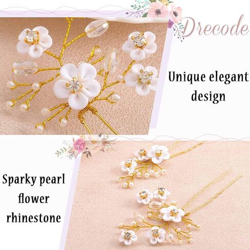 Fstrend Bridal Wedding Hair Pins Silver Sparkly Rhinestones Pearls Flower Hair Pin Bride Hairpieces Gorgeous Hair Accessories for Women and Girls(Pack of 2) (Silver) in Saudi Arabia