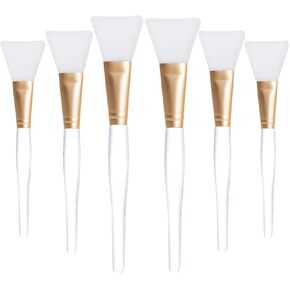 Facial Mask Brush,6 Pieces Soft Face Brushes Mud Mask Applicator Clear Handle for Applying Sleeping Mask,DIY Clay Mask,Body Lotion,Eye Peel Women Girls Makeup Tools,Gold and Brown