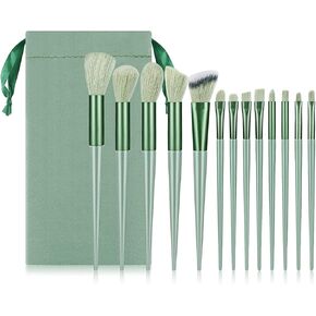 مجموعة فرش مكياج كريم الأساس - 13 قطعة من فرش مكياج كابوكي الاصطناعية الفاخرة باللون الأخضر، فرش مكياج، فرش تحديد العيون، مجموعة أدوات مزج بودرة الوجه وأحمر الخدود ومستحضرات التجميل المتوافقة مع حقيبة مكياج السفر in Kuwait