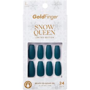 إصدار محدود من GoldFinger Snow Queen Press On Manicure، طقم أظافر جل، طلاء أظافر مجاني، طول طويل (شجرة الصنوبر) in Kuwait
