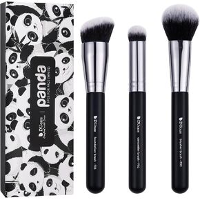 DUcare Makeup Kabuki Brushes 3Pcs Foundation Contour Brush& Concealer Brush Under Eye& Blusher Brush Face Blush Bronzer Travel Buffing Stippling Contour Liquid Blending Makeup brush set Black