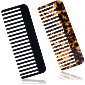 FSMILING Wide Tooth Comb Curly Hair Detangling Comb Large Detangler Hair Combs For Women Men 2 pack,Black,Tortoise Shell