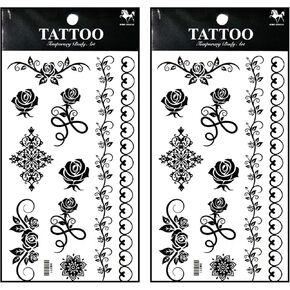 Tattoos 2 Sheets Beautiful Black Rose vine Temporary Tattoos Stickers Fake Body Arm Chest Shoulder Tattoos for Men